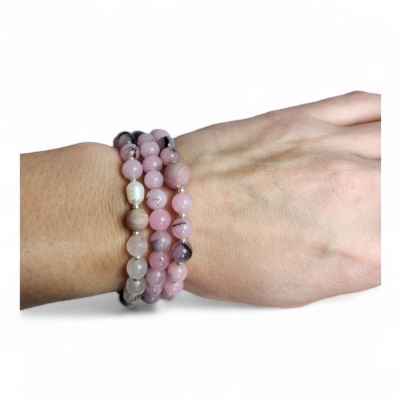 6 mm Pink Opal Zirconia Stainless steel charm bracelet - Picture 2 of 3